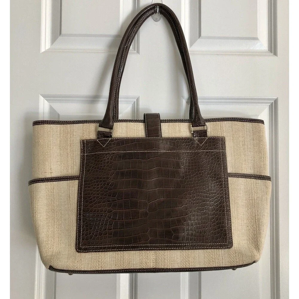 CROFT AND BARROW TOTE BAG LAPTOP BROWN/TAN SHOULDER CROCODILE & CAVANAS